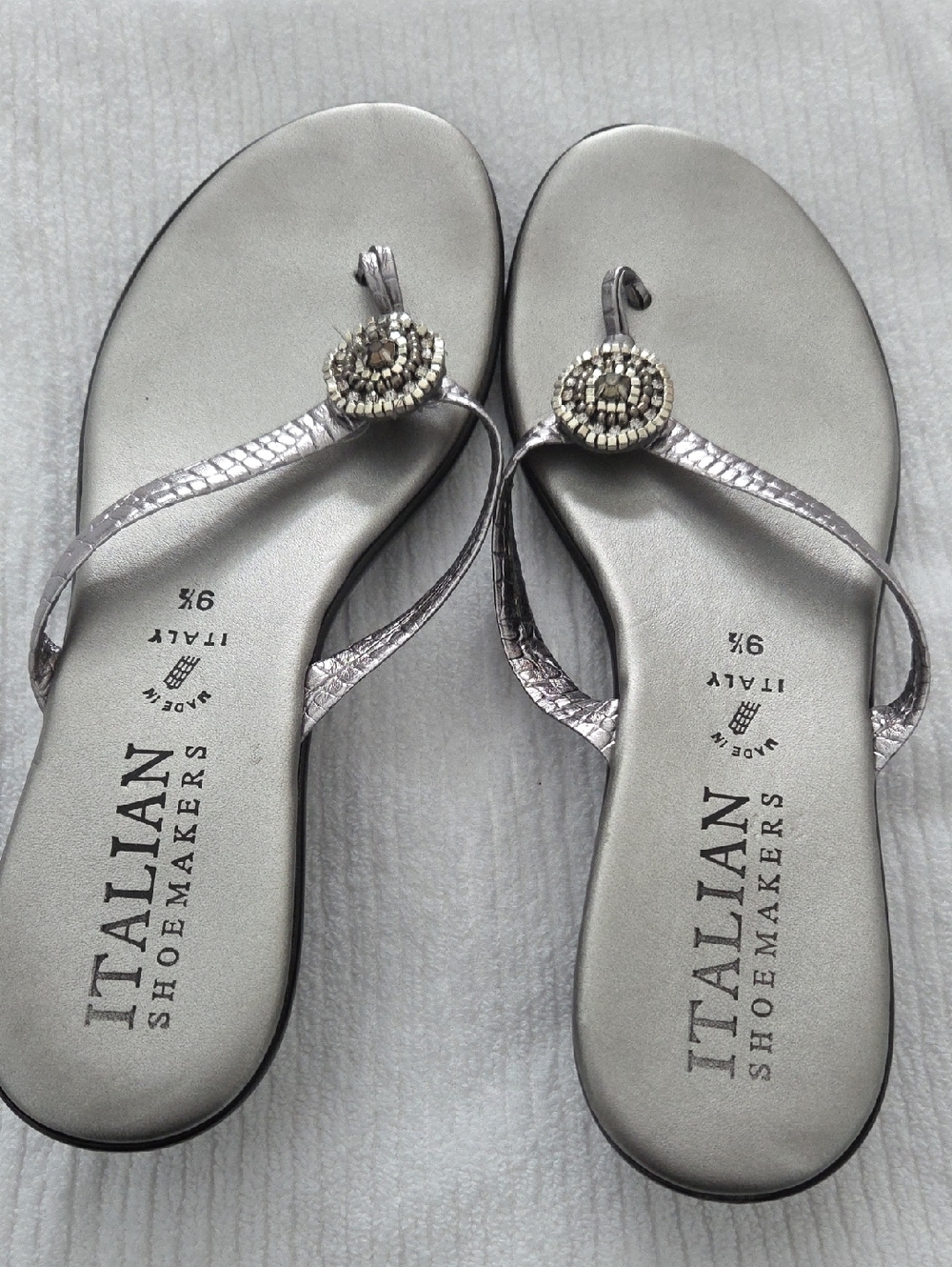 Italian Shoemakers Silver Metallic Beaded Thong Sandals